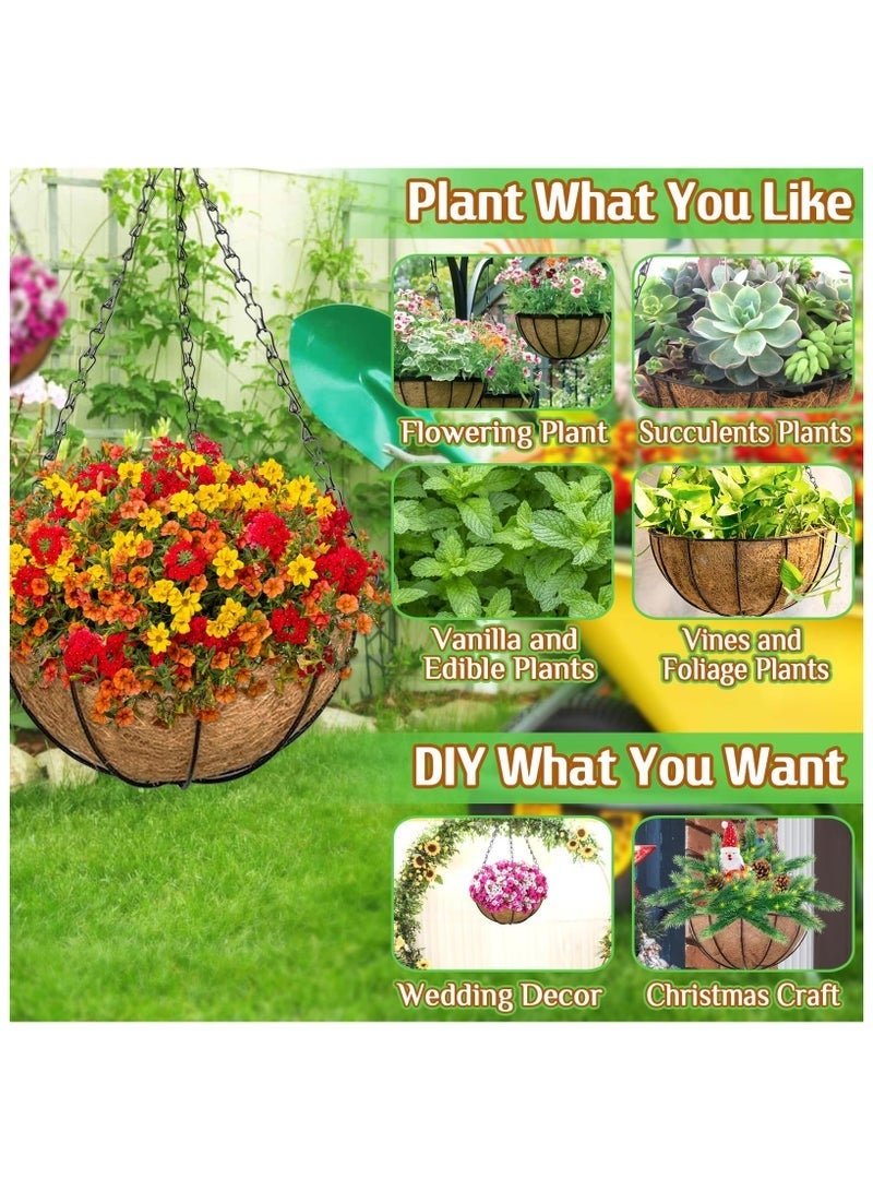 منزل الغابة مجموعة من 3 سلال معدنية معلقة للزراعة مقاس 12 بوصة مع بطانات من جوز الهند الطبيعي - أواني زهور معلقة للاستخدام الداخلي والخارجي للحديقة والشرفة والخضراوات والمزيد - Image 4